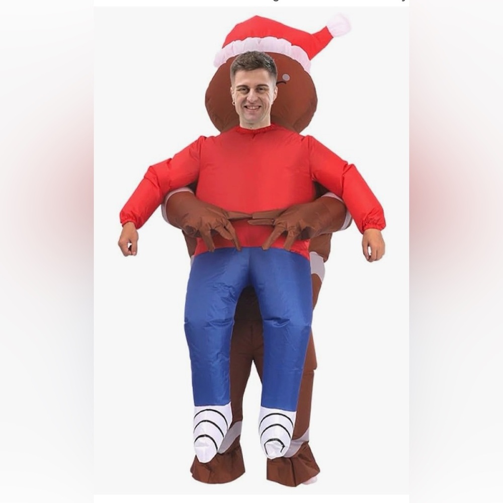 Inflatable Gingerbread Man holding a person Costume, Christmas Blow Up Costume